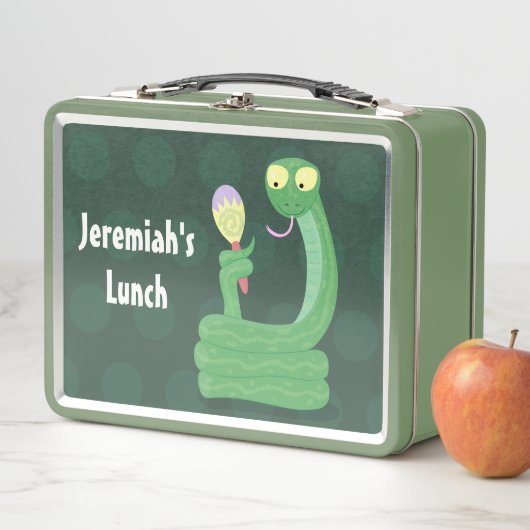 Hübsche grüne Schlange mit Maraca-Cartoon Metall Brotdose (Beispiel)