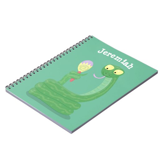 Hübsche grüne Schlange mit Maraca-Cartoon Notizblock (Linke Seite)