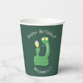 Hübsche grüne Schlange mit Maraca-Cartoon Pappbecher (Rückseite)