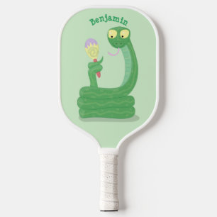 Hübsche grüne Schlange mit Maraca-Cartoon Pickleball Schläger