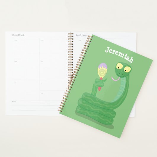 Hübsche grüne Schlange mit Maraca-Cartoon Planer (Anzeige)