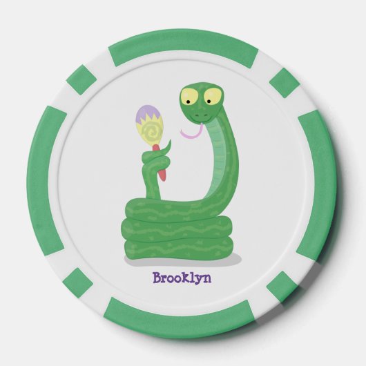 Hübsche grüne Schlange mit Maraca-Cartoon Pokerchips (Rückseite)