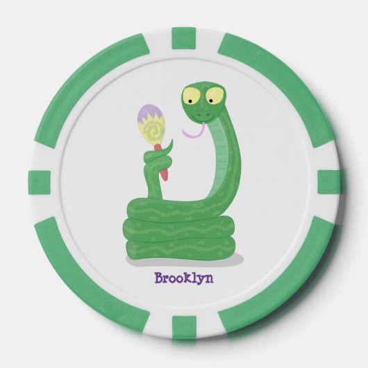 Hübsche grüne Schlange mit Maraca-Cartoon Pokerchips (Vorderseite)