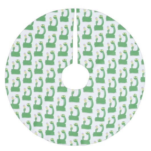 Hübsche grüne Schlange mit Maraca-Cartoon Polyester Weihnachtsbaumdecke (Vorderseite)