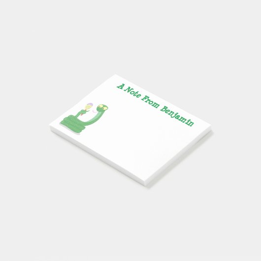 Hübsche grüne Schlange mit Maraca-Cartoon Post-it Klebezettel (angewinkelt)
