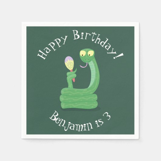 Hübsche grüne Schlange mit Maraca-Cartoon Serviette (Vorderseite)
