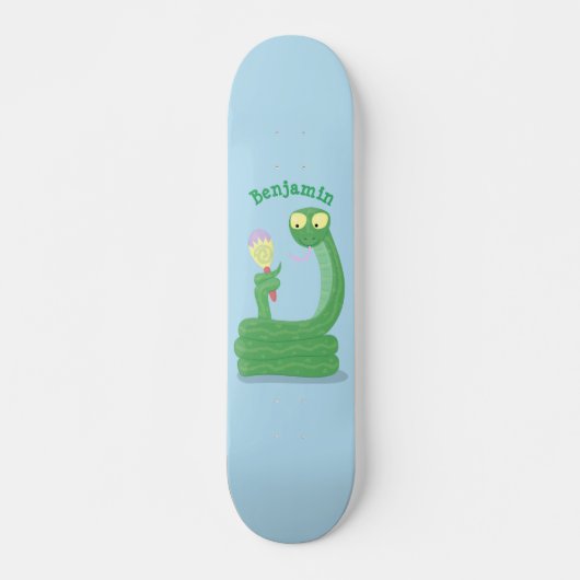 Hübsche grüne Schlange mit Maraca-Cartoon Skateboard (Vorne)