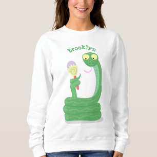 Hübsche grüne Schlange mit Maraca-Cartoon Sweatshirt