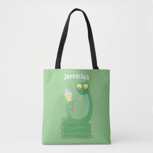Hübsche grüne Schlange mit Maraca-Cartoon Tasche (Vorderseite)