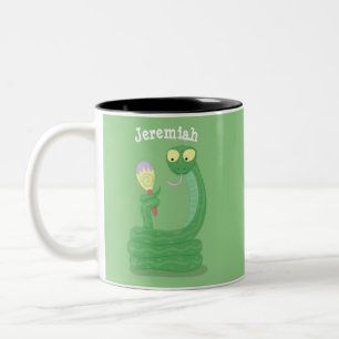 Hübsche grüne Schlange mit Maraca-Cartoon Zweifarbige Tasse