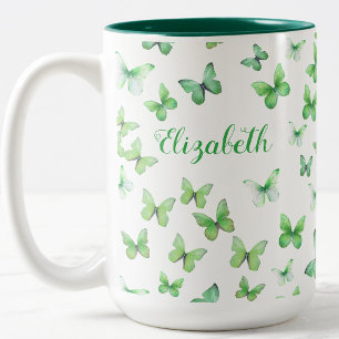 Hübsche grüne Schmetterlinge benutzerdefinierter N Zweifarbige Tasse