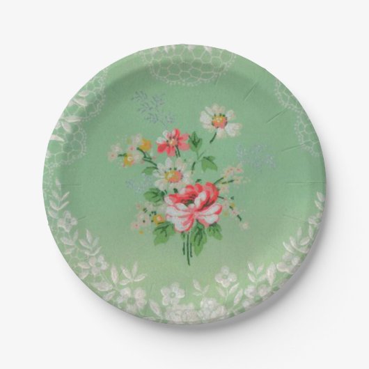Hübsche grüne Teller mit rosa Blumenmuster Tapete (Vorderseite)