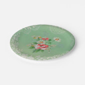Hübsche grüne Teller mit rosa Blumenmuster Tapete (Schrägansicht)