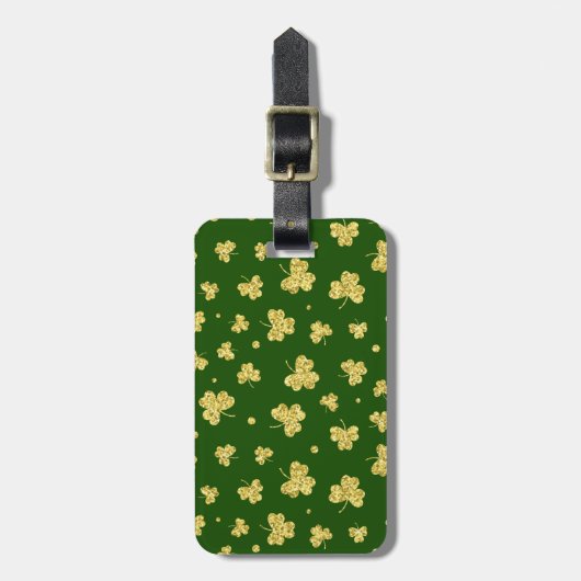 HÜBSCHE GRÜNE UND GOLD IRISH CELTIC-KLEEBLATT GEPÄCKANHÄNGER (Vorderseite vertikal)