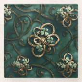 HÜBSCHE GRÜNE UND GOLD IRISH KNOTEN GLASUNTERSETZER (Vorderseite)
