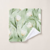 Hübsche Grüne Weiße Tulpen Badhandtuch Set (Waschlappen)