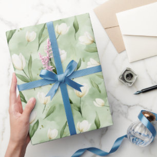 Hübsche grüne weiße Tulpen Brautparty Geschenkpapier