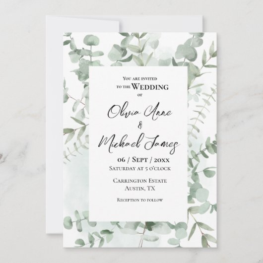 Hübsche Grünpflanzen Eukalyptus Rahmen Moderne Hoc Einladung (Vorderseite)