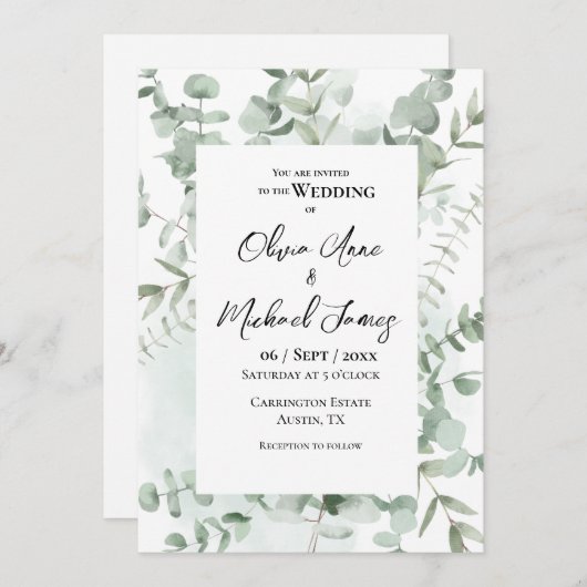 Hübsche Grünpflanzen Eukalyptus Rahmen Moderne Hoc Einladung (Vorne/Hinten)