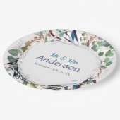 Hübsche Grünpflanzen Lila Aquamarin Gold Pappteller (Schrägansicht)