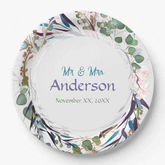 Hübsche Grünpflanzen Lila Aquamarin Gold Pappteller (Vorderseite)