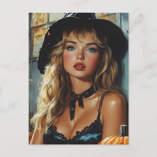 Hübsche Halloween-Hexe Postkarte (Vorderseite)