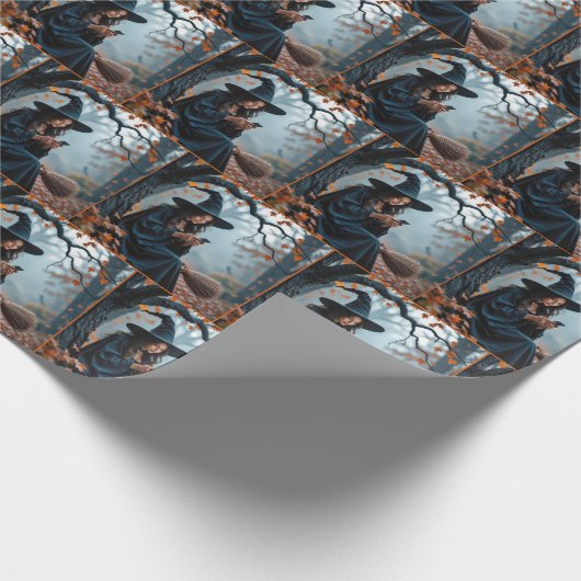 Hübsche Halloween-Hexe Simste auf einem Handy Geschenkpapier (Ecke)