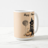 Hübsche Halloween-Hexe und Vollmond-Ballon Kaffeetasse (VorderseiteRechts)