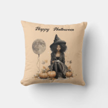 Hübsche Halloween-Hexe und Vollmond-Ballon