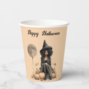 Hübsche Halloween-Hexe und Vollmond-Ballon Pappbecher