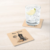 Hübsche Halloween-Hexe und Vollmond-Ballon Rechteckiger Pappuntersetzer (Vor Ort)