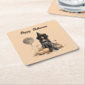 Hübsche Halloween-Hexe und Vollmond-Ballon Rechteckiger Pappuntersetzer (angewinkelt)