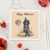 Hübsche Halloween-Hexe und Vollmond-Ballon Serviette (Beispiel)