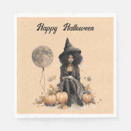 Hübsche Halloween-Hexe und Vollmond-Ballon Serviette