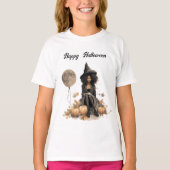 Hübsche Halloween-Hexe und Vollmond-Ballon T-Shirt (Vorderseite)