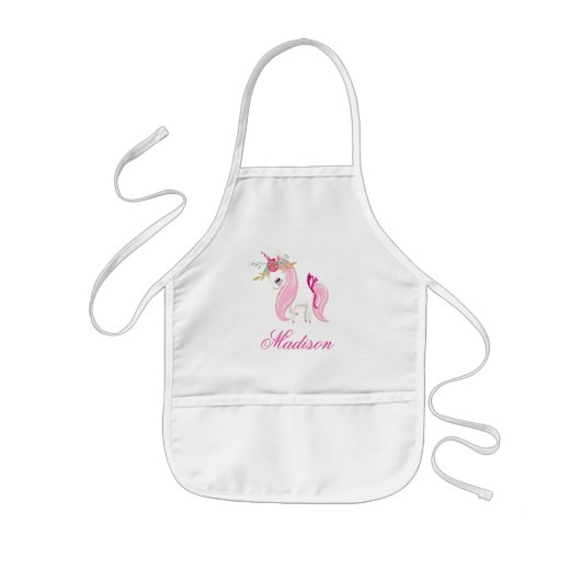 Hübsche Hand Drawn Pink Unicorn Kid's Schürze HP (Vorne)