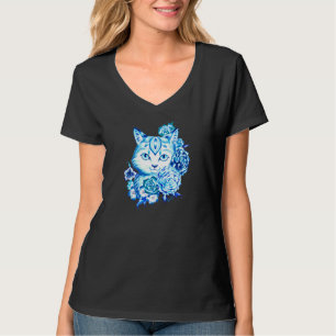 Hübsche Hand gezeichnetes 10 blaues Schatten-Katz T-Shirt