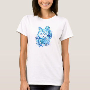 Hübsche Hand gezogen 10 Blue Shades Kat Sommer Tan T-Shirt