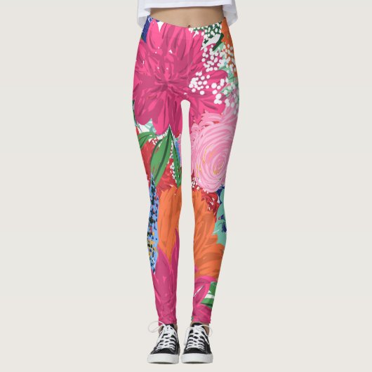 Hübsche handgestrichene farbige Blume Leggings (Vorderseite)
