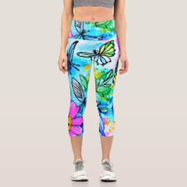 Hübsche, handgezeichnete Aquarellkunst Capri Leggings