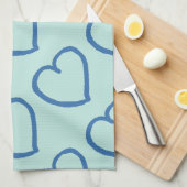 Hübsche handgezeichnete Herzen blau auf blau Geschirrtuch (Viertel Falte)