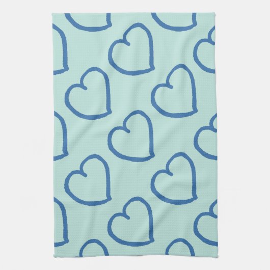 Hübsche handgezeichnete Herzen blau auf blau Geschirrtuch (Vertikal)