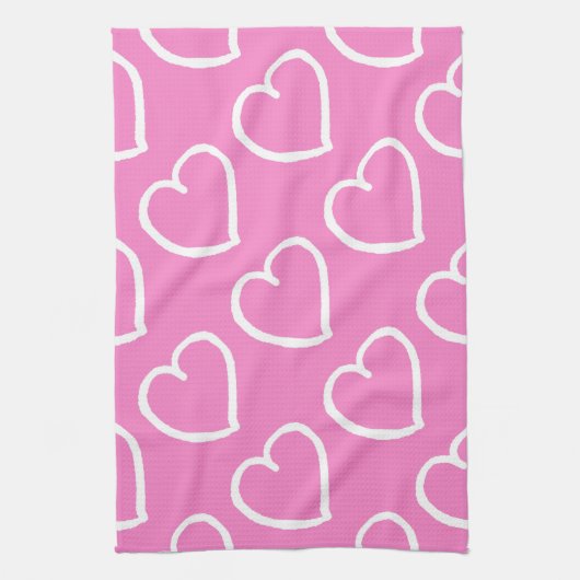 Hübsche handgezeichnete Herzen in weißer Farbe auf Handtuch (Vertikal)