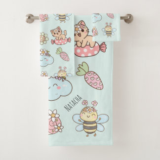 Hübsche, handgezeichnete Monogramm-Kunst in Rosa u Badhandtuch Set