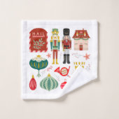 Hübsche, handgezeichnete Volkskunst und Nussknackm Badhandtuch Set (Waschlappen)