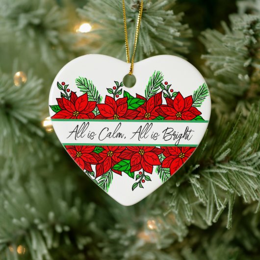 Hübsche handgezogene Poinsettias Personalisiert Keramik Ornament (Baum)