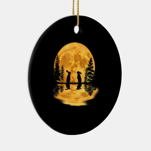 Hübsche Hasen Rabbits Moon Night Sky Keramik Ornament (Rechts)