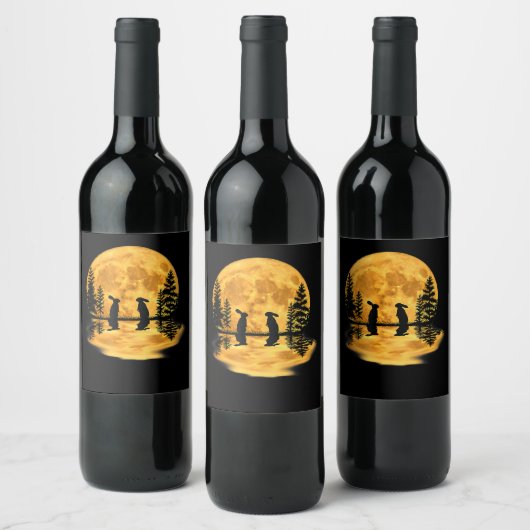 Hübsche Hasen Rabbits Moon Night Sky Weinetikett (Flaschen)