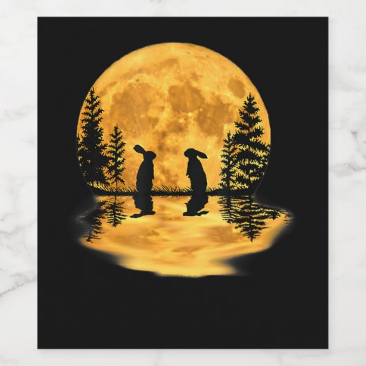 Hübsche Hasen Rabbits Moon Night Sky Weinetikett (Einzelnes Label)
