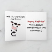 Hübsche heilige Kuh Du bist 70 humorvolle Geburtst Karte (Innenseite)